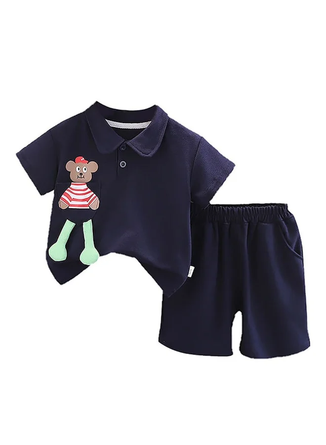 LITTLE SURPRISE BOX Navy Long Legs Teddy 2 Pcs Shorts Set For Toddlers And Kids