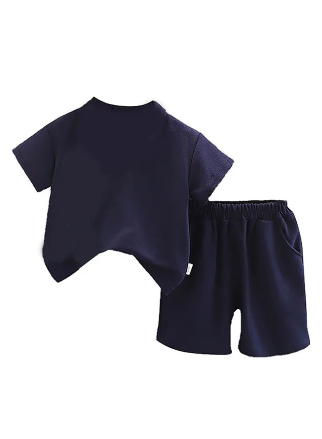LITTLE SURPRISE BOX Navy Long Legs Teddy 2 Pcs Shorts Set For Toddlers And Kids