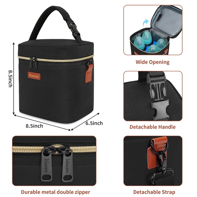 Mancro Breastmilk Cooler Bag Travel, Fits 4 Baby Bottles Up to 9 Ounce, Baby Bottle Bag with Ice Pack, Insulation Breast Milk Cooler Travel, Black - Image 2