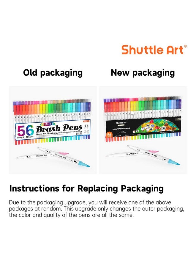 شاتل أرت أقلام فرشاة مزدوجة، أقلام تحديد فنية، 56 لونًا، أقلام الخط ذات الطرف المزدوج، قلم تحديد رفيع ورأس فرشاة، مثالية للأطفال والكبار، فنان كتابة الحروف اليدوية، دفاتر تلوين للكتابة. - Image 2