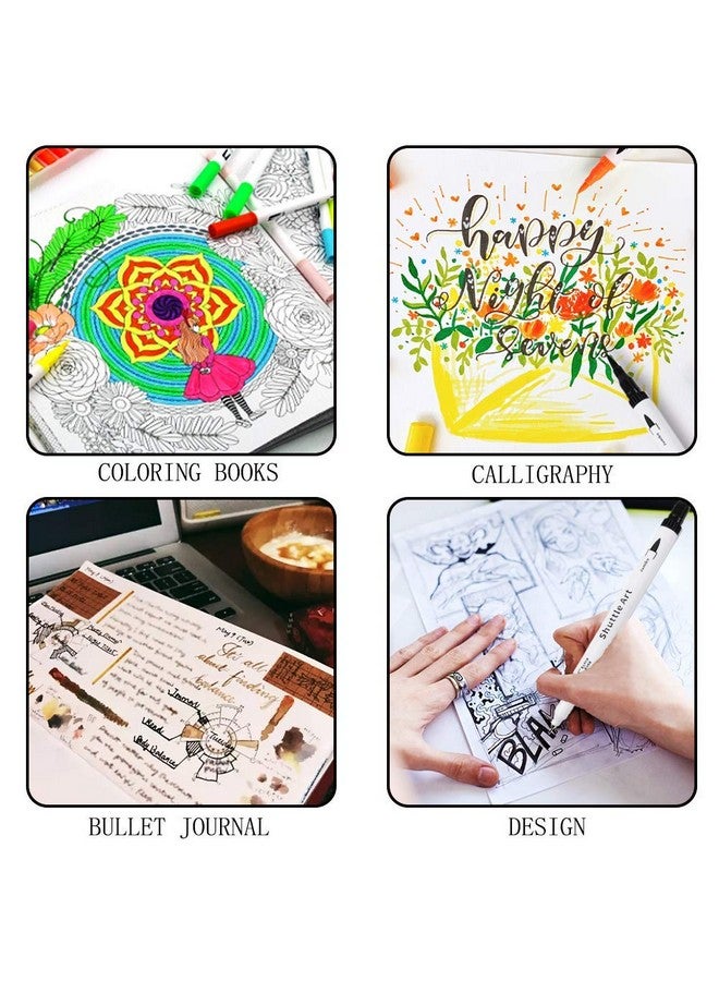 شاتل أرت أقلام فرشاة مزدوجة، أقلام تحديد فنية، 56 لونًا، أقلام الخط ذات الطرف المزدوج، قلم تحديد رفيع ورأس فرشاة، مثالية للأطفال والكبار، فنان كتابة الحروف اليدوية، دفاتر تلوين للكتابة. - Image 5