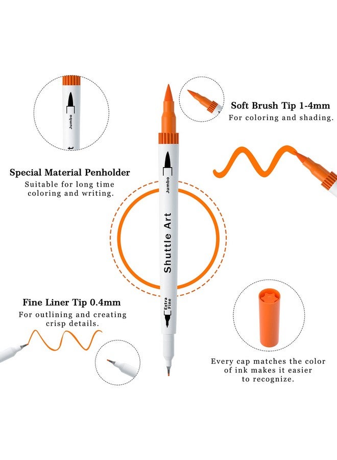 شاتل أرت أقلام فرشاة مزدوجة، أقلام تحديد فنية، 56 لونًا، أقلام الخط ذات الطرف المزدوج، قلم تحديد رفيع ورأس فرشاة، مثالية للأطفال والكبار، فنان كتابة الحروف اليدوية، دفاتر تلوين للكتابة. - Image 4