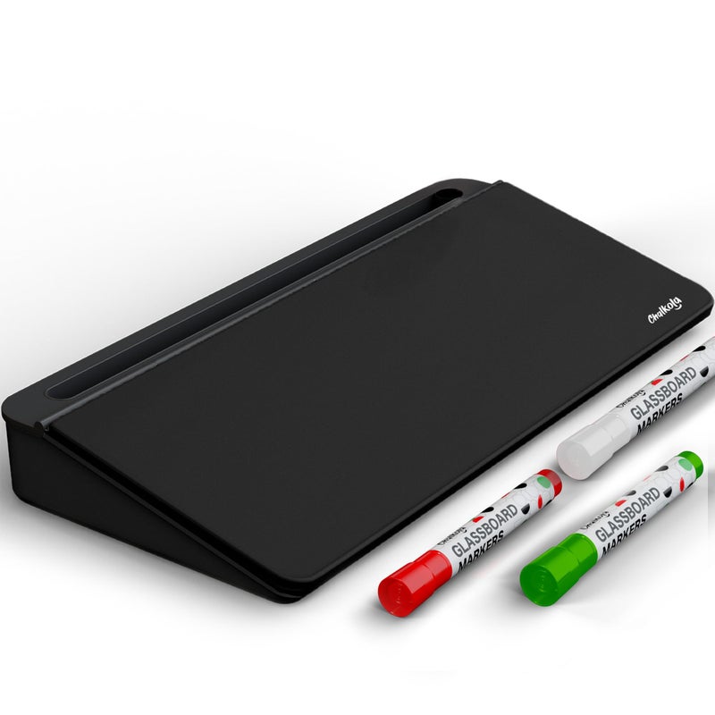Chalkola Black Glass Desktop Whiteboard with Storage Dry Erase Board Work Desk Organizers Computer Keyboard Stand Home Office Desk Accessories Workspace Desktop Buddy 3 Markers - Image 2