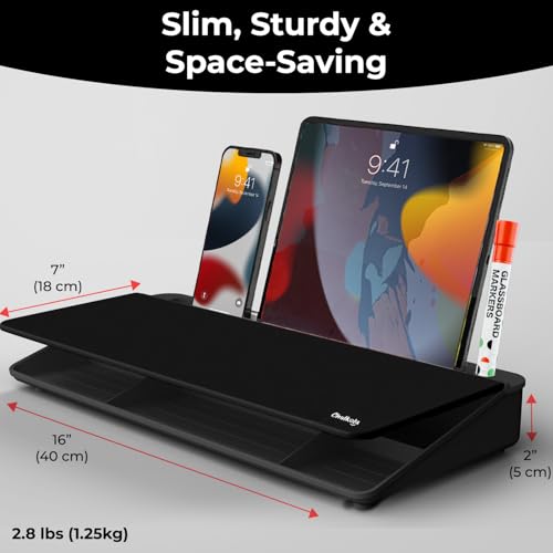 Chalkola Black Glass Desktop Whiteboard with Storage Dry Erase Board Work Desk Organizers Computer Keyboard Stand Home Office Desk Accessories Workspace Desktop Buddy 3 Markers - Image 3