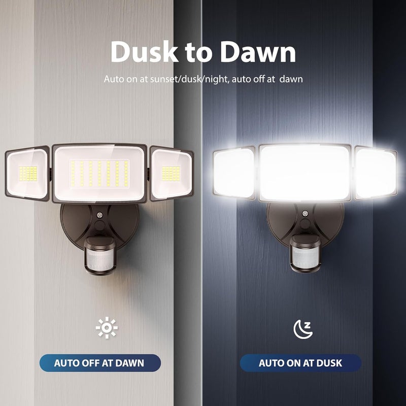 Onforu 75W LED Flood Light Motion Sensor Outdoor, 7000lm Dusk to Dawn Flood Light, Security Light with Three Head, IP65 Waterproof Exterior Floodlight, 6500k Wall Light for Entryway Stairs Yard Garage - Image 5