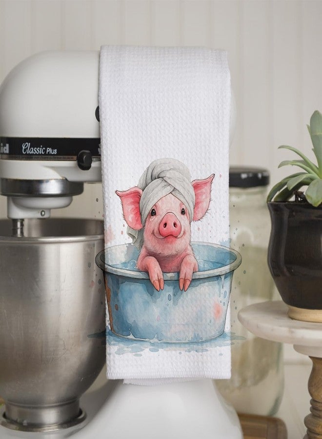 KIDEAR Funny Bathing Pig Decorative Hand Towel for Bathroom,1 PCS Cute Bathing Pig Kitchen Towels Gifts for for Women,Cute Animal, Gifts for Women, Kids Bathroom Decor,Pet Owners Housewarming - B07 - Image 3