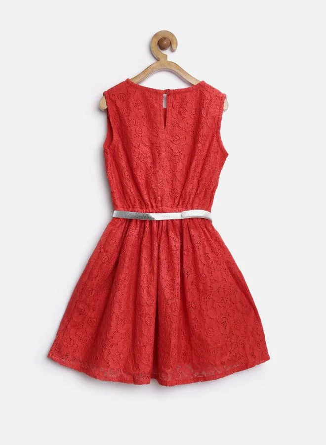 Styli All Over Lace Belted A-Line Dress