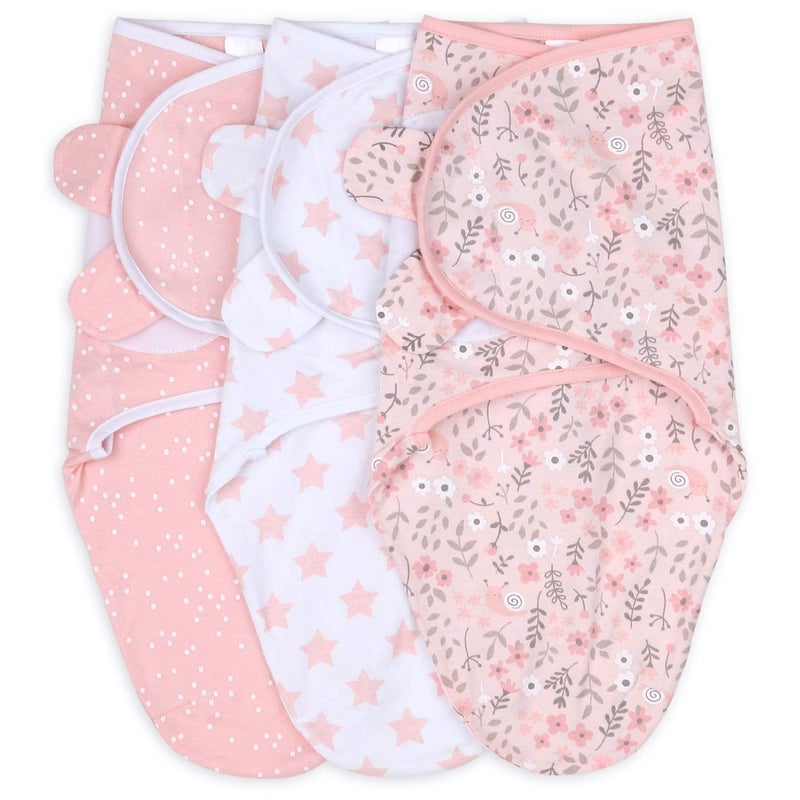 The Peanutshell Baby Swaddle Blankets Set of 3  Baby Girl Sleep Sack for Newborn Newborns Sack 03 36 Month Swaddles Soft  Breathable Cotton  Pink Floral ML