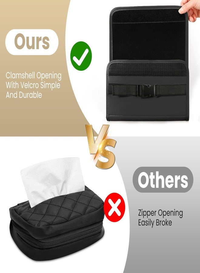 WHHMK Car Tissue Holder, Tissue Box Cover Keep Car Tidy,PU Leather Backseat Napkin Rectangle Organizer,Extra Large Tissue Box Storage in Car Fits for 100-150 Regular Size Tissues,Black(2Packs) - Image 3