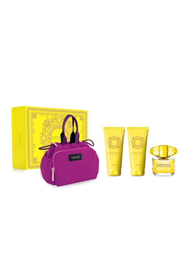 VERSACE Yellow Diamond Gift Set for Women, EDT + Shower Gel + Body Lotion + Pouch‏ 90+100+100ml - Image 2