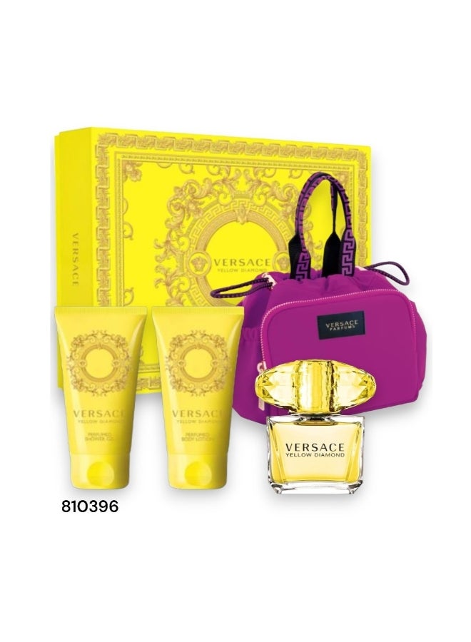 VERSACE Yellow Diamond Gift Set for Women, EDT + Shower Gel + Body Lotion + Pouch‏ 90+100+100ml - Image 3
