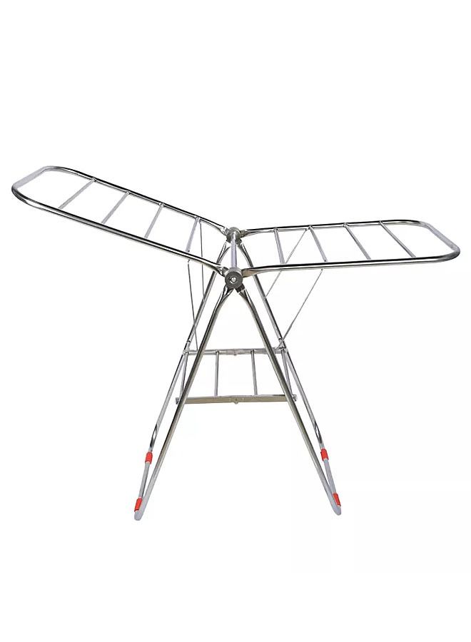 AGD Foldable Cloth Drying Rack Hanger With Net Shelf And Shoe Holder Silver  - Image 1