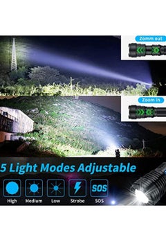 YQbest Rechargeable LED Torch High Lumen, 90000 Lumen Super Bright Tactical with 5 Light Modes and 26650 Battery Zoom Waterproof for Hiking Camping Ride or Emergency (Black)  - Image 3
