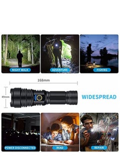 YQbest Rechargeable LED Torch High Lumen, 90000 Lumen Super Bright Tactical with 5 Light Modes and 26650 Battery Zoom Waterproof for Hiking Camping Ride or Emergency (Black)  - Image 4