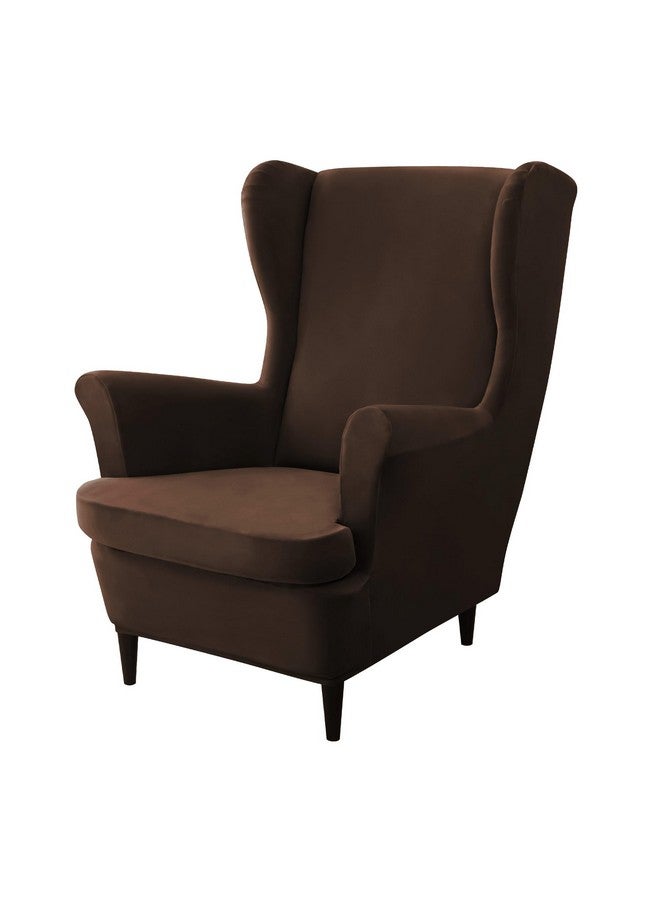 HOKIPO HOKIPO 210 GSM Premium Velvet Stretchable Wingback Chair Cover, Brown (AR-4761-BR) - Image 1