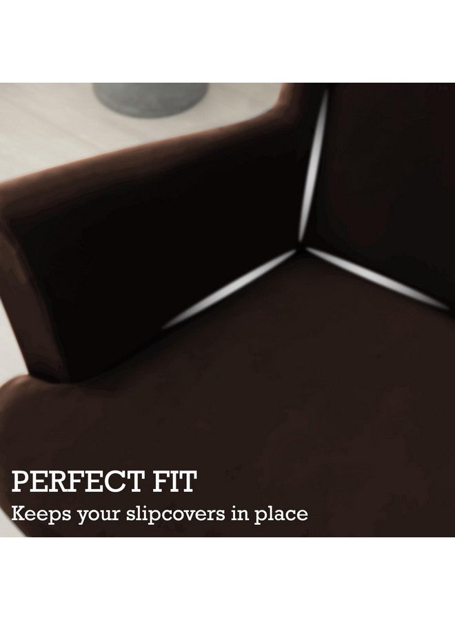 HOKIPO HOKIPO 210 GSM Premium Velvet Stretchable Wingback Chair Cover, Brown (AR-4761-BR) - Image 5
