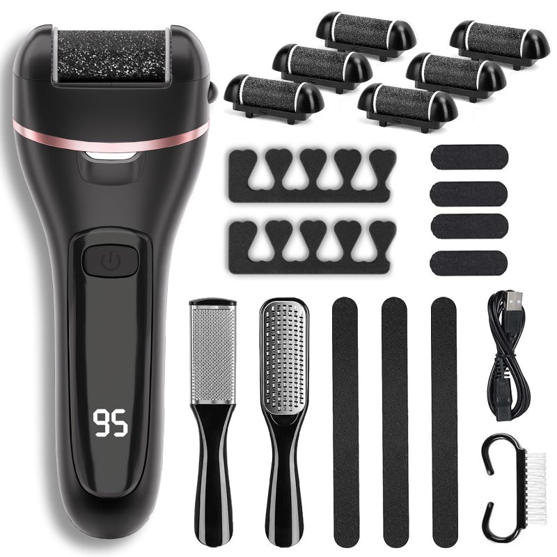 Rechargeable Electric Callus Remover for Feet with 6 Roller Heads DualSpeed Foot File Waterproof Pedicure Kit 20 in 1 for Smooth Skin and Foot Spa