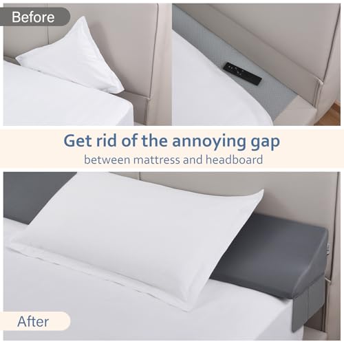 Vekkia King Bed Wedge Pillow for Headboard Gap – 0–6" Bed Gap Filler with Firm Foam Support & Extra-Large Pockets – Prevents Lost Pillows, Phones & Small Items (Gray) - Image 2