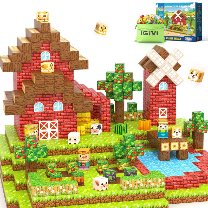 IGIVI 1 Magnetic Blocks Build Mine Magnet World Farm Animals Set 100PCS Vibrant Colorful Magnetic Blocks with Ultra Magnet Strength for Kids Ages 312 STEM Toys Ideal Gifts for 3 Years Old Boys Girls - Image 3