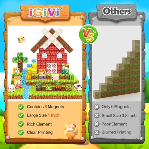 IGIVI 1 Magnetic Blocks Build Mine Magnet World Farm Animals Set 100PCS Vibrant Colorful Magnetic Blocks with Ultra Magnet Strength for Kids Ages 312 STEM Toys Ideal Gifts for 3 Years Old Boys Girls - Image 5