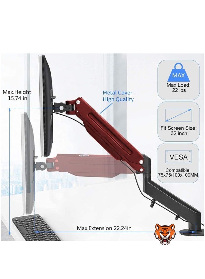 TIGER "Fully Adjustable Gas Spring Monitor Arm Desk Mount for 17''-32'' Screens, Supports Up to 22 lbs"  - Image 2