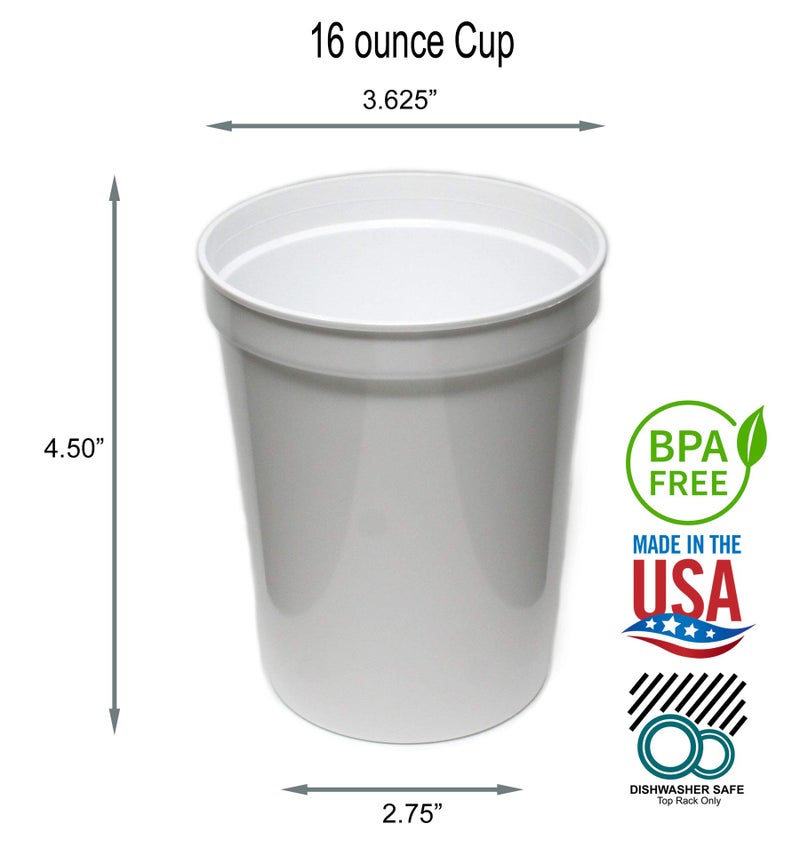 Rolling Sands 16 Oz Reusable Plastic Stadium Cups  Bulk 50 Pk  USA Made  BPA-Free Dishwasher Safe Plastic Tumblers  White - Image 2