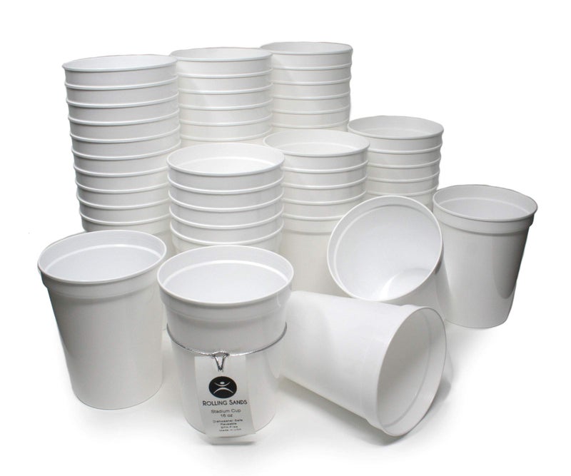 Rolling Sands 16 Oz Reusable Plastic Stadium Cups  Bulk 50 Pk  USA Made  BPA-Free Dishwasher Safe Plastic Tumblers  White - Image 1