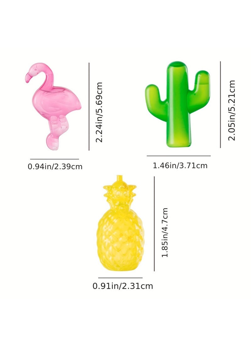 24 ice cubes made from eco-friendly materials, safe and non-toxic. They are shaped like flamingos, cacti, and pineapples, and can be reused instead of being thrown away.