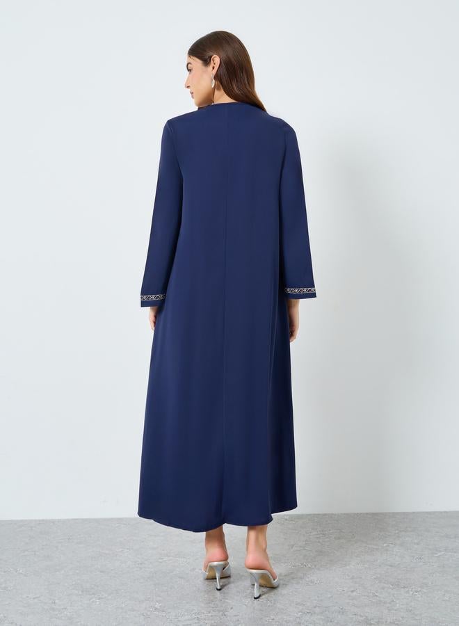 Take Two Embroidered Notch Neck Long Sleeve Jalabiya - Image 4