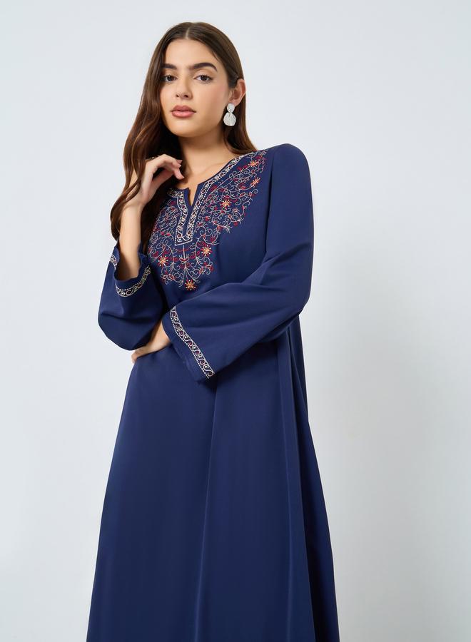 Take Two Embroidered Notch Neck Long Sleeve Jalabiya - Image 2