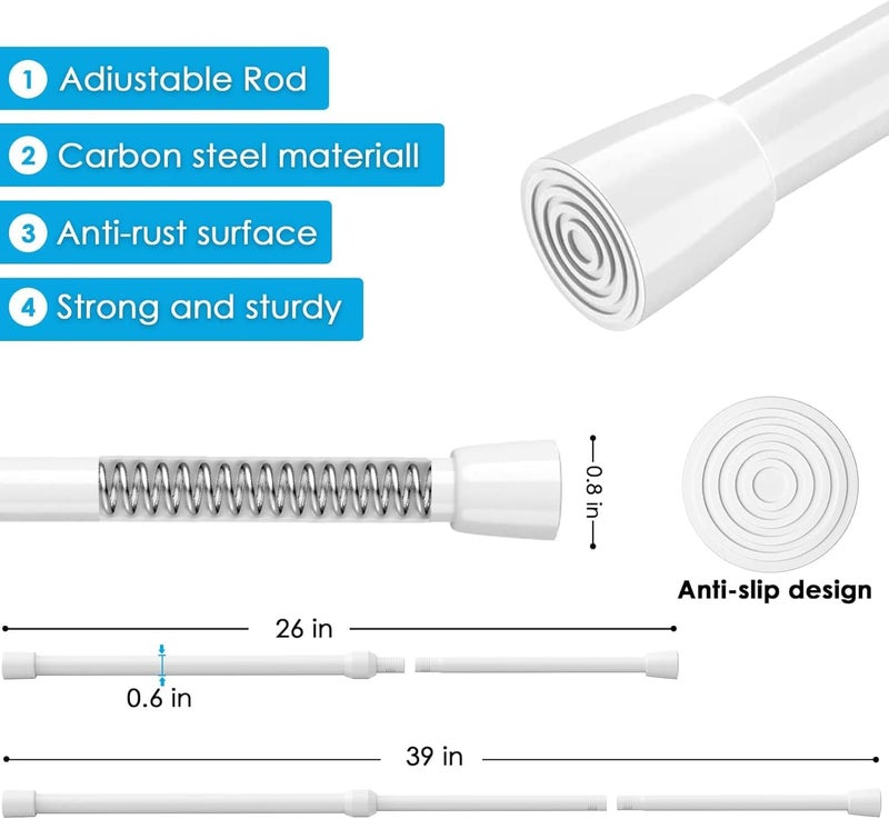 MEXAU Tension Curtain Rod 4Pcs Tension Rod 26-39 Inch Small White Spring Curtain Rod Anti-Rust Spring Tension Rod for Window Closet Rod No Drilling Adjustable - Image 5