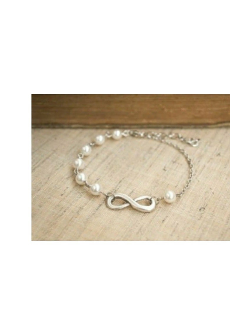 RA accessories Women Bracelet Infinity  of Silvery  Chain With Pearl - Image 1
