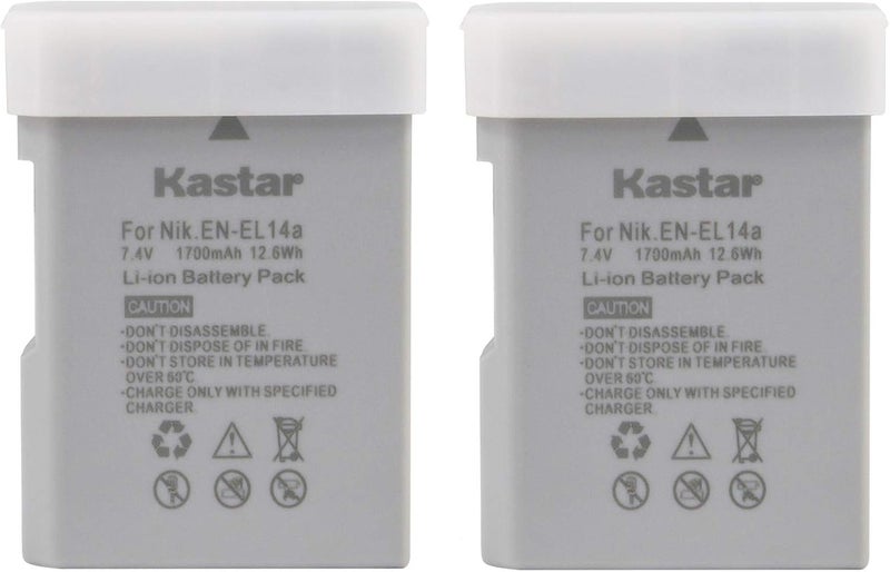 Kastar Kastar Battery 2Pack for ENEL14a ENEL14 ENEL14A ENEL14 EL14  Coolpix P7000 P7100 P7700 P7800 D3100 D3200 D3300 D3400 D5100 D5200 D5300 DSLR Df DSLR D5600 Camera  - Image 1