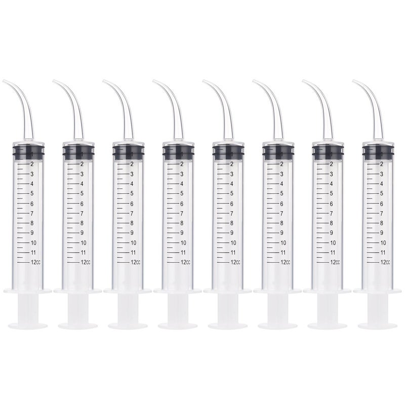 تيك يونايت 8 قطع حقنة 12 مل حقنة ري الأسنان مع طرف منحني لقياس الأسنان العقلية حقنة ماء فموية سائلة لإزالة حصى اللوزتين منظف فموي حقن
