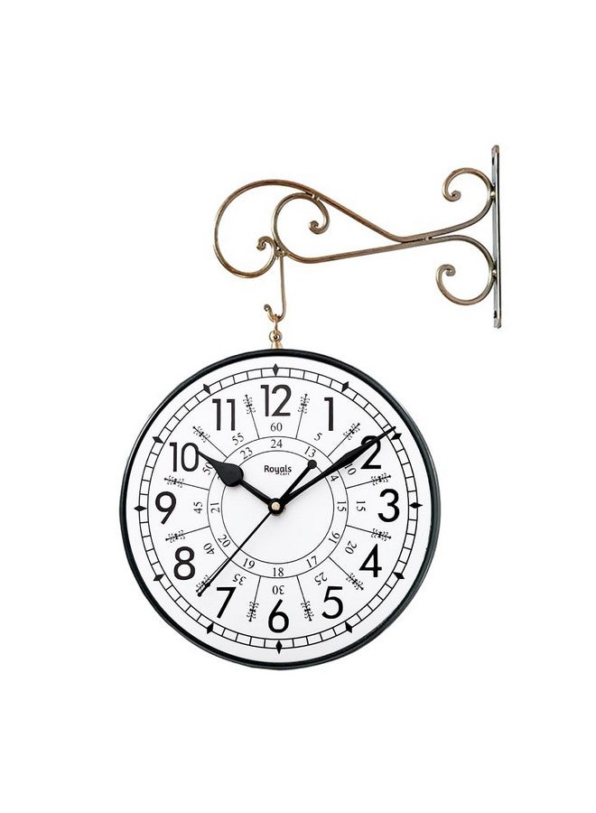 RoyalsCart Double Sided Metal Vintage Station Analog Hanging Wall Clock for Home and Living Room with Antique Golden and 24 Hours Dials on Both Sides [KTWCGN8] - Image 4