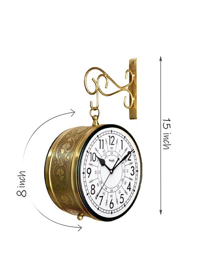 RoyalsCart Double Sided Metal Vintage Station Analog Hanging Wall Clock for Home and Living Room with Antique Golden and 24 Hours Dials on Both Sides [KTWCGN8] - Image 3