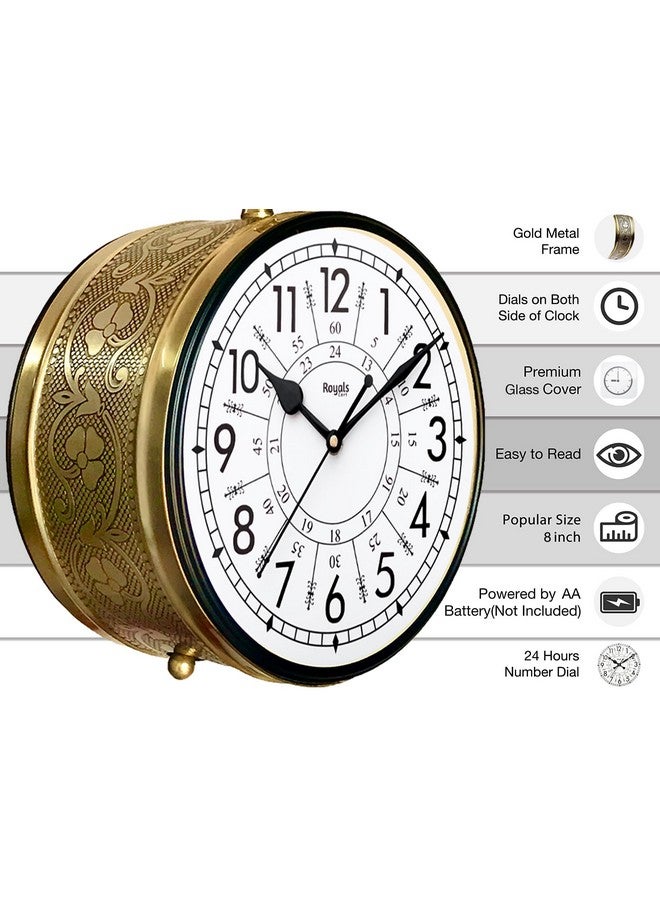 RoyalsCart Double Sided Metal Vintage Station Analog Hanging Wall Clock for Home and Living Room with Antique Golden and 24 Hours Dials on Both Sides [KTWCGN8] - Image 2