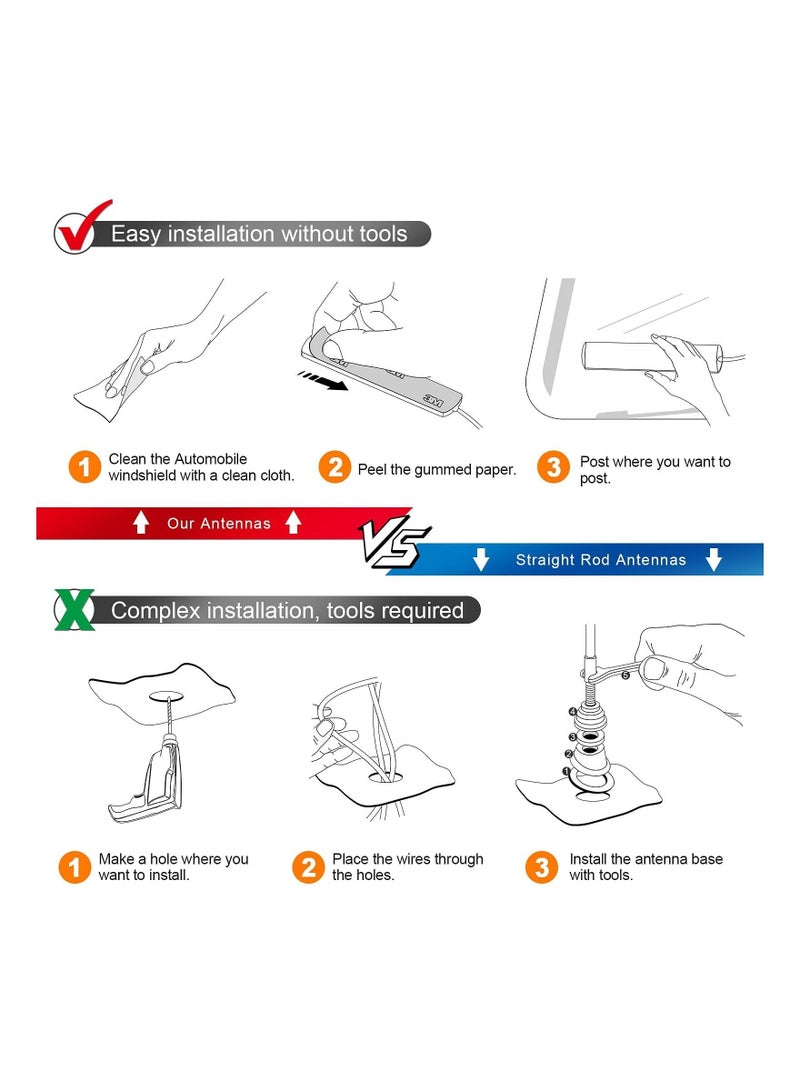 FM Aerial FM Car Radio Antenna Din Adapter Patch Antenna 3m Cable Windshields Paste Antenna - Image 4