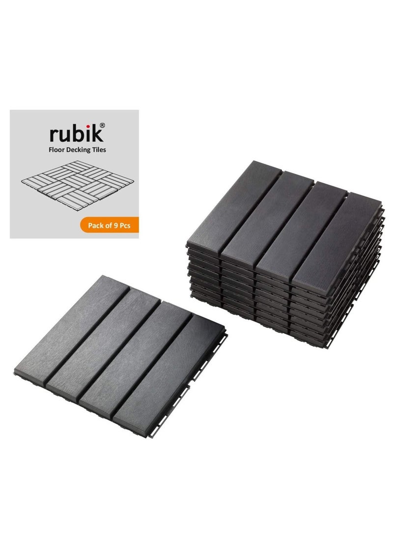 Rubik أرضيات بلاستيكية من مادة البولي بروبيلين للتزيين في الهواء الطلق وأرضيات من البلاط المتشابك للفناء وأرضيات مركبة - حزمة من 9 بلاط (رمادي داكن)  - Image 1