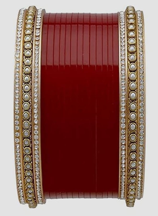 BANGLESKART أساور زفاف بنجابية من بانجلسكارت، طقم تشودا بلون مهرون/ذهبي، أساور زفاف للفتيات والسيدات، نحاس مطلي بالذهب ومطلي يدويًا مع خرز (2.4) - Image 2