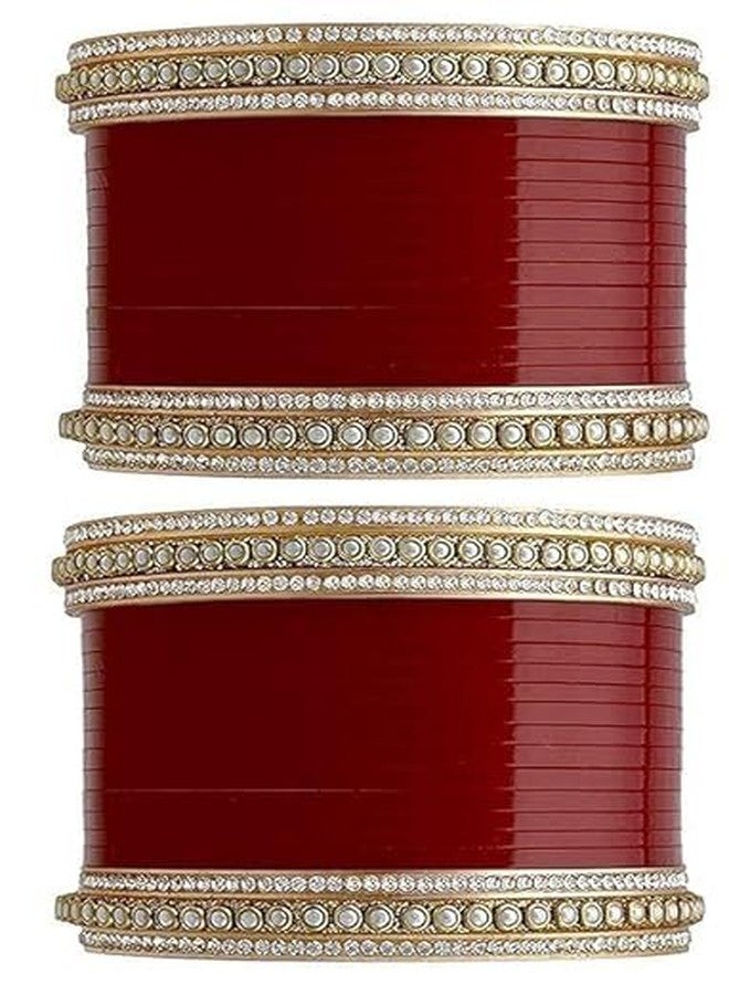 BANGLESKART أساور زفاف بنجابية من بانجلسكارت، طقم تشودا بلون مهرون/ذهبي، أساور زفاف للفتيات والسيدات، نحاس مطلي بالذهب ومطلي يدويًا مع خرز (2.4) - Image 1