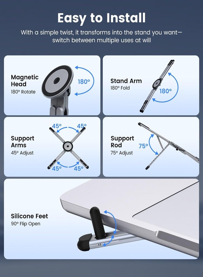 LENTION Laptop Stand, Magnetic Foldable 8-Level Adjustable MagSafe Riser - Image 5