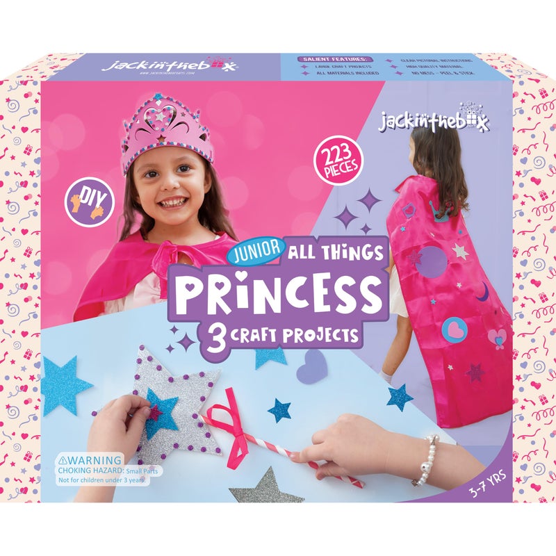 jackinthebox Princess Themed Arts and Crafts for Girls | Great Halloween Costumes | Make a Cape, Tiara and Wand | Best Gift for Girls Ages 4 5 6 7 8 Years | 3 Craft Projects in 1 Box - Image 1