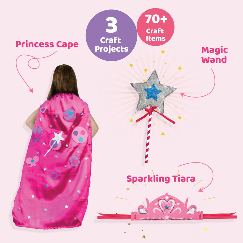 jackinthebox Princess Themed Arts and Crafts for Girls | Great Halloween Costumes | Make a Cape, Tiara and Wand | Best Gift for Girls Ages 4 5 6 7 8 Years | 3 Craft Projects in 1 Box - Image 2