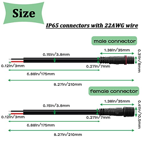 mxuteuk 6 Pairs 22AWG 2 Pin Electrical Connector IP65 7.87in/20cm Male Female Wire Connector Extension Cable 15mm for LED Strip Lights,Car,Truck,Boat,Indoor/Outdoor - Image 2