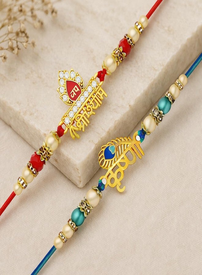 Riddhika Ventures Religious Meenakari Krishna and Jai Shri Shyam Rakhi (Set of 2) with Roli Chawal and Greeting Card (P4P5) - Image 2