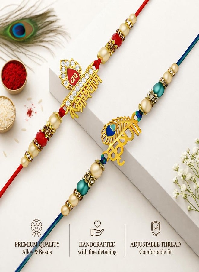 Riddhika Ventures Religious Meenakari Krishna and Jai Shri Shyam Rakhi (Set of 2) with Roli Chawal and Greeting Card (P4P5) - Image 3