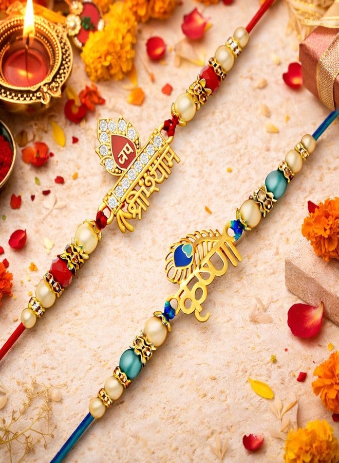 Riddhika Ventures Religious Meenakari Krishna and Jai Shri Shyam Rakhi (Set of 2) with Roli Chawal and Greeting Card (P4P5) - Image 4