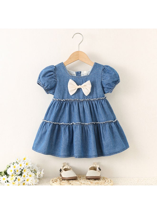فستان جينز بربطة للبنات aged 1-5 فستان جينز بأكمام قصيرة للأطفال