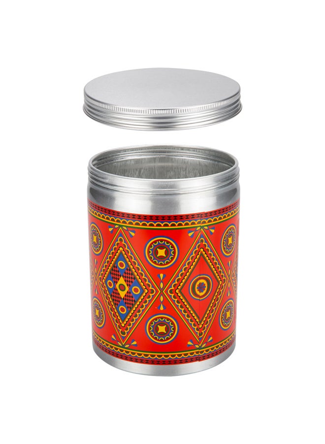 AL SANIDI Najdi engraving aluminum spice box, Tea, coffee and sugar storage for trips, Silver, capacity 2000 ml - Image 3
